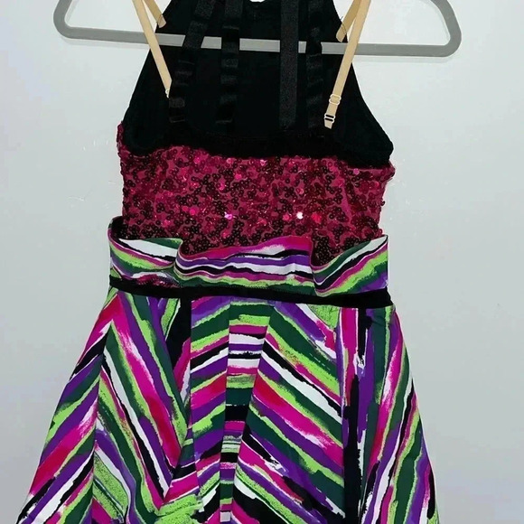 Dance! Kids size XLC gorgeous magenta sequin top with multi-colored skirt EUC - Picture 8 of 13
